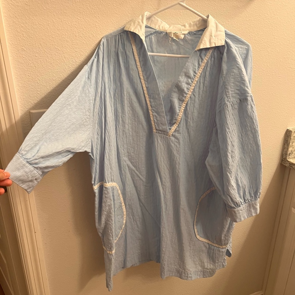 Pomander Place Sky Blue Tunic with White Details